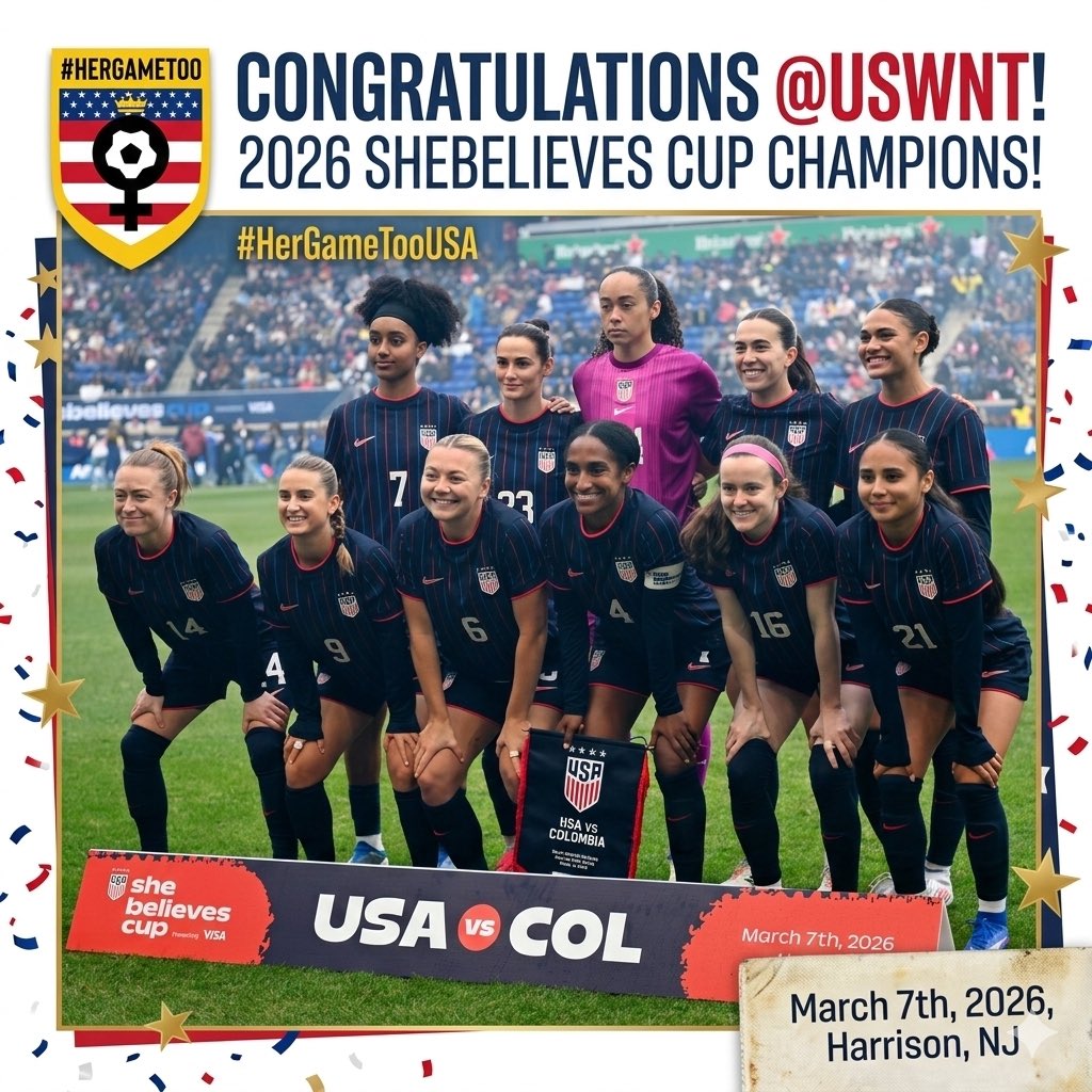 HerGameTooUSA's tweet photo. 8️⃣titles, countless fans inspired.🏆🇺🇸
Congrats to the @USWNT on reclaiming the #SheBelievesCup! We celebrate this win for the goals, but also for a safe, inclusive spaces this team creates for female everywhere.Every win is a step toward a game where everyone belongs.#HerGameToo https://t.co/rIEVPwMqlQ