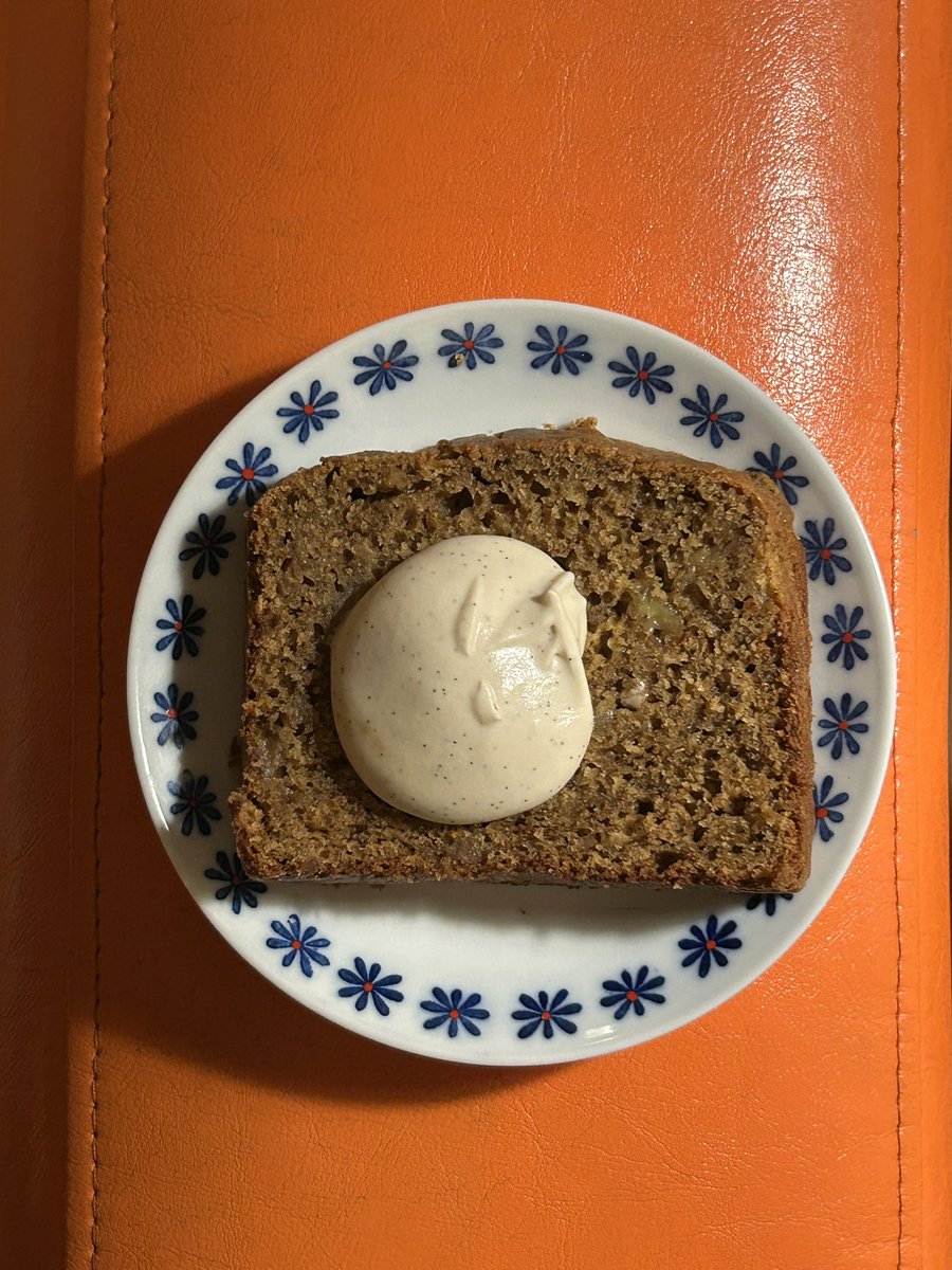 made banana bread with vanilla bean whipped cream