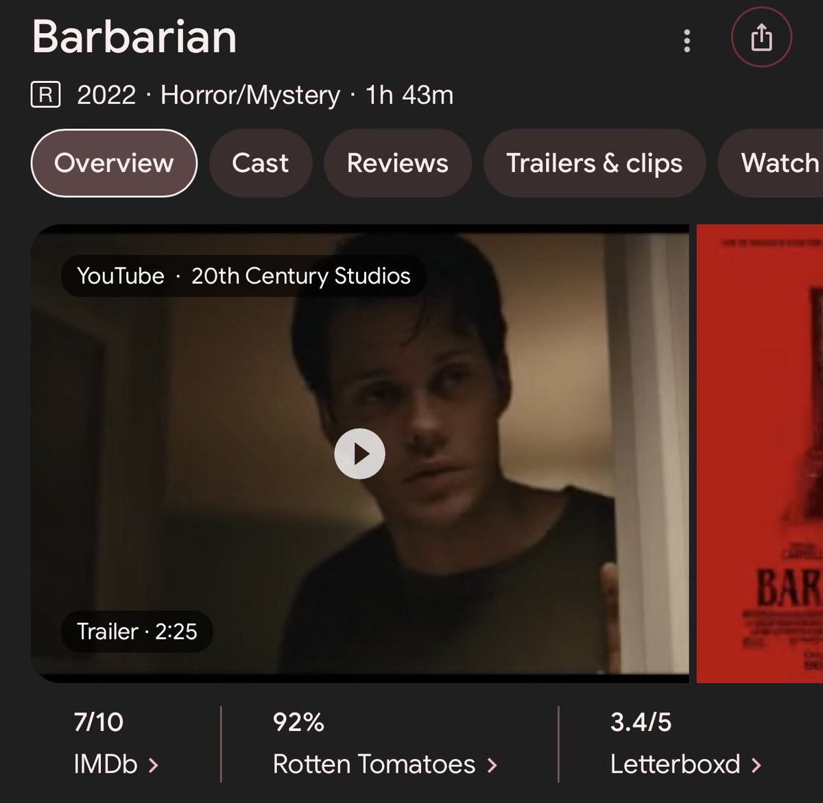 slushha's tweet photo. @Gwaahjo0 @farokh Skip Weapons and watch his earlier film Barbarian https://t.co/mREyuuIIM2