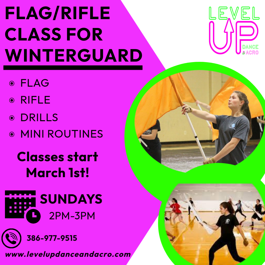 LevelUp386's tweet photo. Sundays at 2 PM: Flag/Rifle Class at LEVEL UP 🏳️‍⚧️⚔️ Focused Winter Guard training in flag, rifle, and dance to build skill and confidence. Reserve your spot: https://t.co/Dh1g2Ey0a9 #WinterGuard #FlagClass #RifleClass #YouthDance https://t.co/siXHtBKAgX