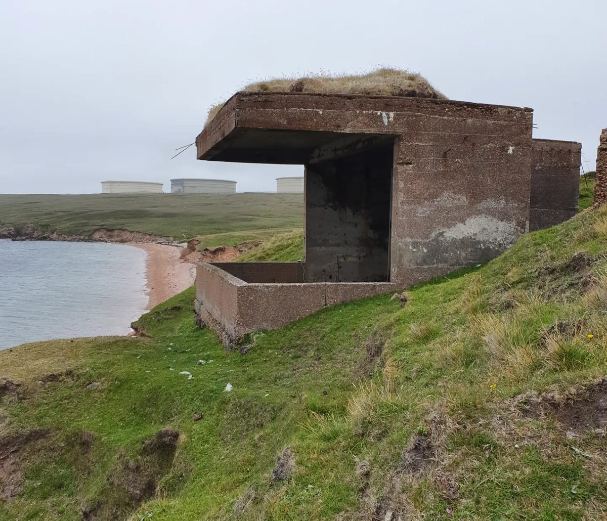 JonLerwick's tweet photo. Calback Ness Coastal Defence Battery. Situated on the north-west side of Sullom Voe.  Put in place during WW2 to guard the adjacent seaplane base. Coastal Command Squadrons there undertook vital operations in the North Atlantic and across to Norway. 
Photograph: David Manson. https://t.co/hriFd5YegU