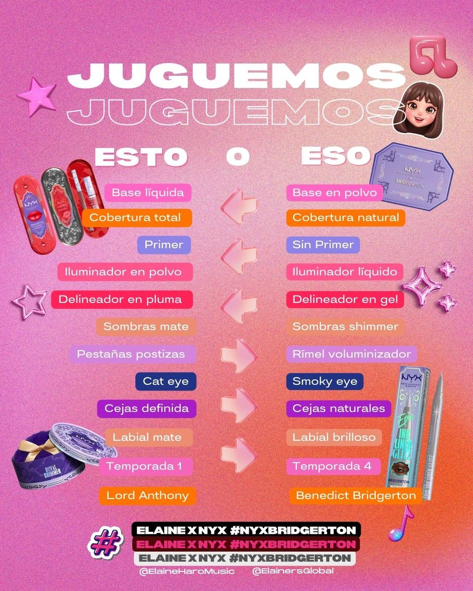 Ya estamos top 1 y 2 vamos a mantenerlo 

ELAINE X NYX
#nyxbridgerton