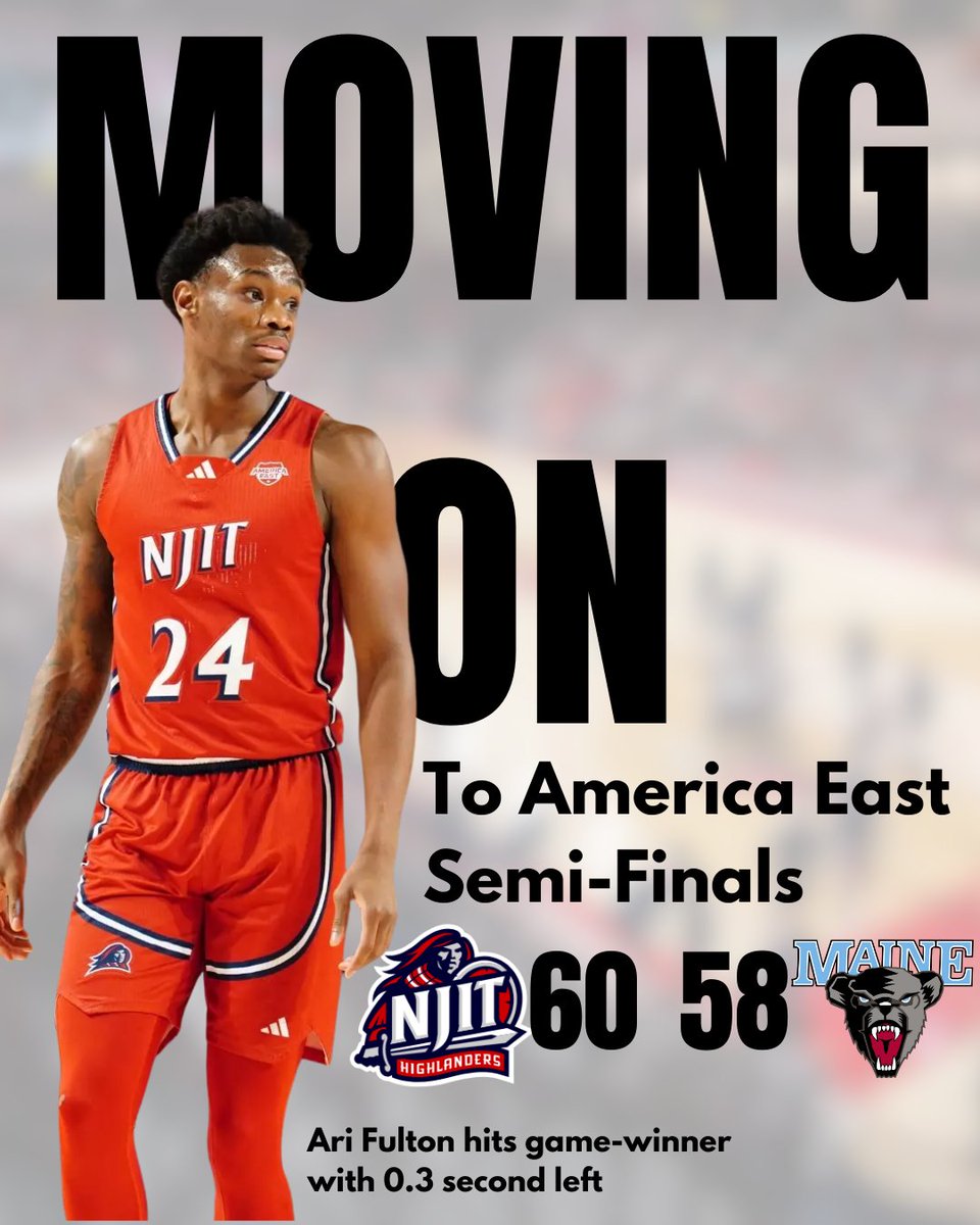 GardenStSports's tweet photo. ARI FULTON FOR GAME! NJIT is moving on to the America East Semi-Finals after the sophomore hits the game winning shot over Maine with under a second to play #njit #ncaa https://t.co/eRAgRpIf0X