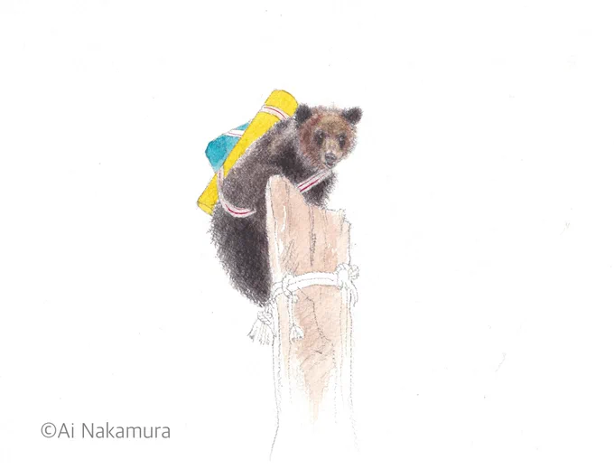 「やっほーい!」 #すなすけ #エゾヒグマ #イラスト