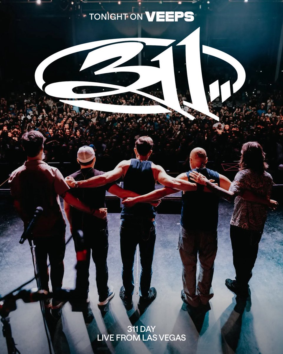 Veeps's tweet photo. TONIGHT! Don’t miss @311 Day 2026 live from Las Vegas. Two nights, two completely unique sets with no repeated songs — plus a special appearance from @BlueManGroup during the weekend celebration. Stream one night or grab the series pass to experience it all! https://t.co/PrhahBSMvk