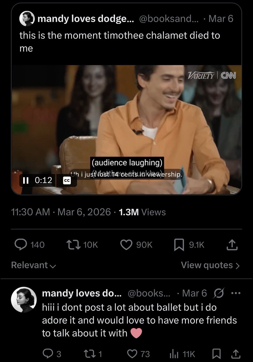 Chalamet discourse in 2 tweets, complete with the likes for each sentiment