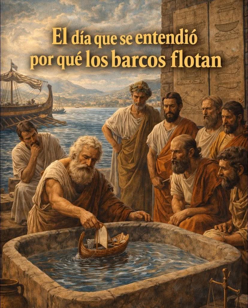 ▶️Durante siglos, las personas sabían que los barcos flotaban, pero no entendían la razón. Funcionaban por experiencia, no por ciencia. Eso cambió en la Antigua Grecia, cuando Arquímedes formuló un principio que explicó de forma clara por qué