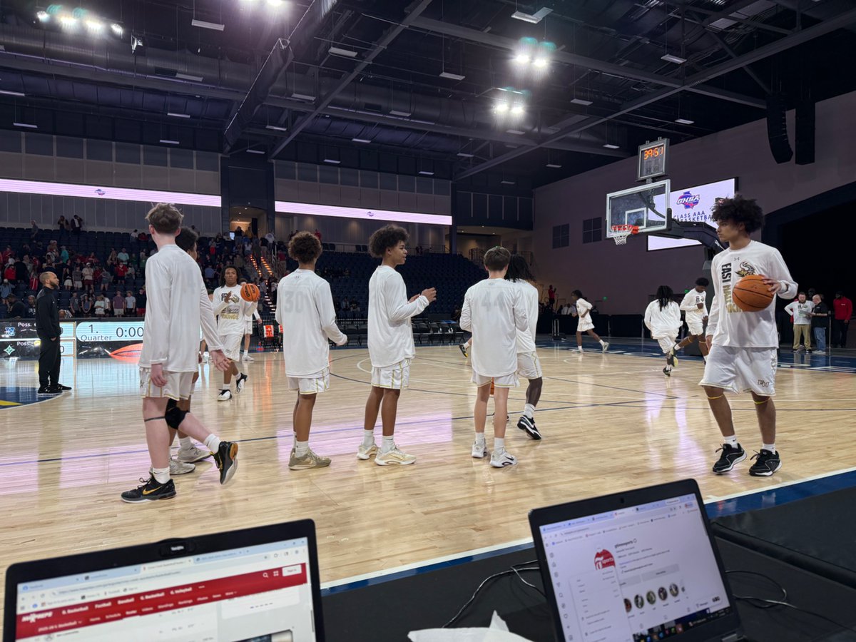 Deep_Fried_Dave's tweet photo. A little unusual set up (for the fans), but we’re here courtside at Legacy Arena in Douglasville as @EastHallHoops gets ready to take on Cross Creek in a @OfficialGHSA  Class 3A boys basketball semifinal. #HallHoops https://t.co/y8W4NfJVL2