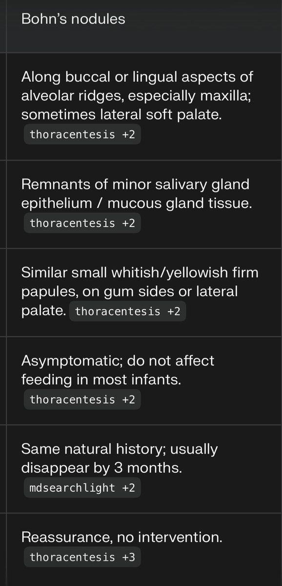 northboth's tweet photo. @abdulhamid_199 Midline palatal lesion→ Epstein’s pearls (palatal fusion line).

Alveolar ridge sides (buccal/lingual) or lateral palate→ Bohn’s nodules (salivary remnants).

On the crest of the alveolar ridge, mimicking tiny “teeth”→ gingival cysts of the newborn (dental lamina).

all benign https://t.co/tTfZDQqJue