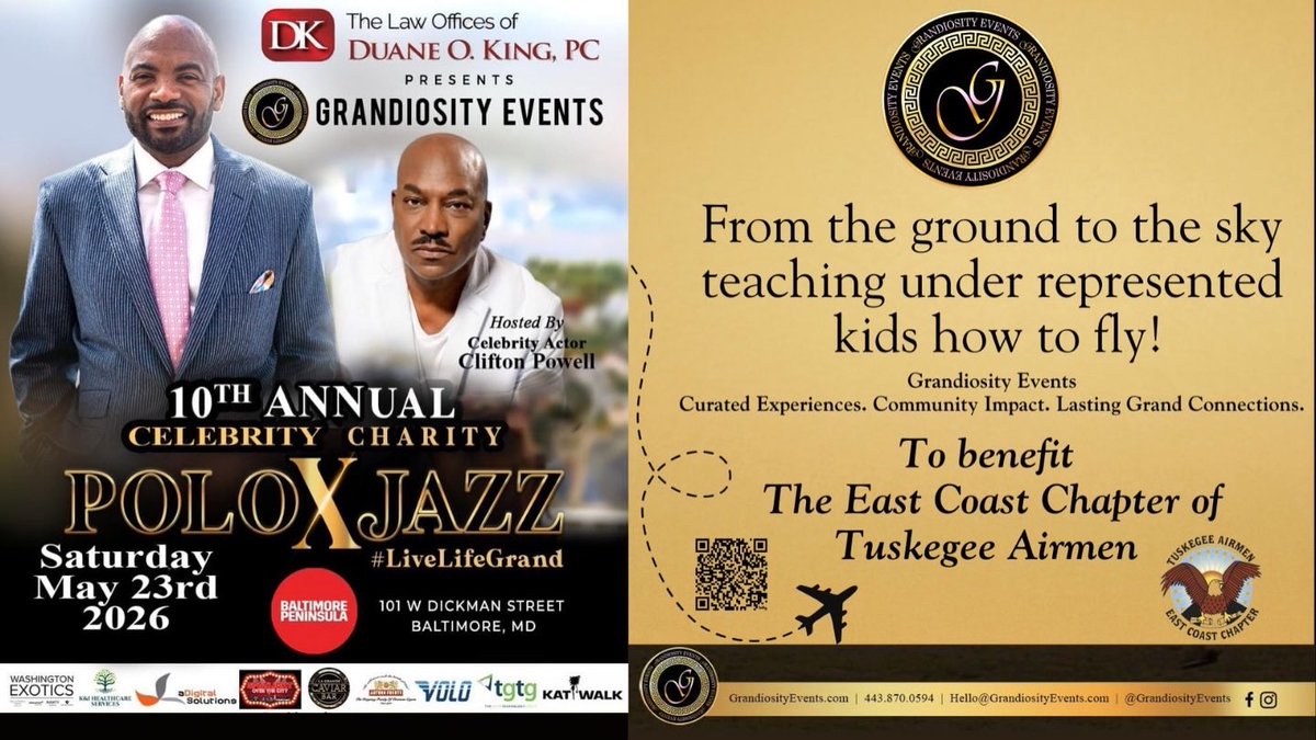 DCNowEvents's tweet image. #FeaturedEvent Polo, jazz, and style on the Baltimore waterfront.

10th Annual Celebrity Polo x Jazz
Hosted by Clifton Powell 
Produced by Grandiosity Events.

RSVP Tickets:
tinyurl.com/37hs95fs

📅 May 23
📍 Baltimore Peninsula, 101 W Dickman St, Baltimore, MD

Red carpet
