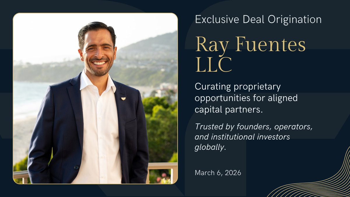 RayFuentesIO's tweet photo. Most investors see the same deals. 👀

But the best opportunities rarely come from crowded rooms.

They come from trusted networks. 

I wrote about the role of deal originators in the age of AI, fintech, and digital infrastructure.

Read: https://t.co/7BpdHDELCG

#RayFuentesIO