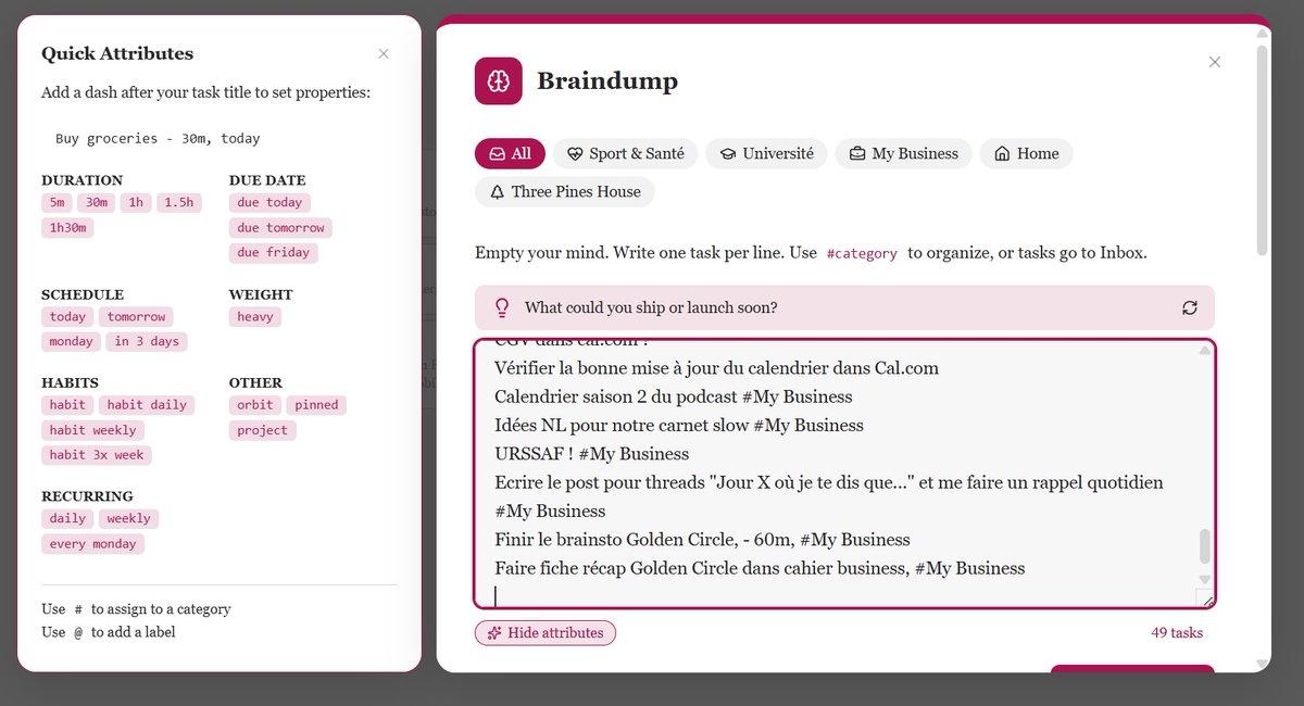 Bluffée par la nouvelle fonctionnalité Brain Dump de Amazing Marvin ! #amazingmarvin