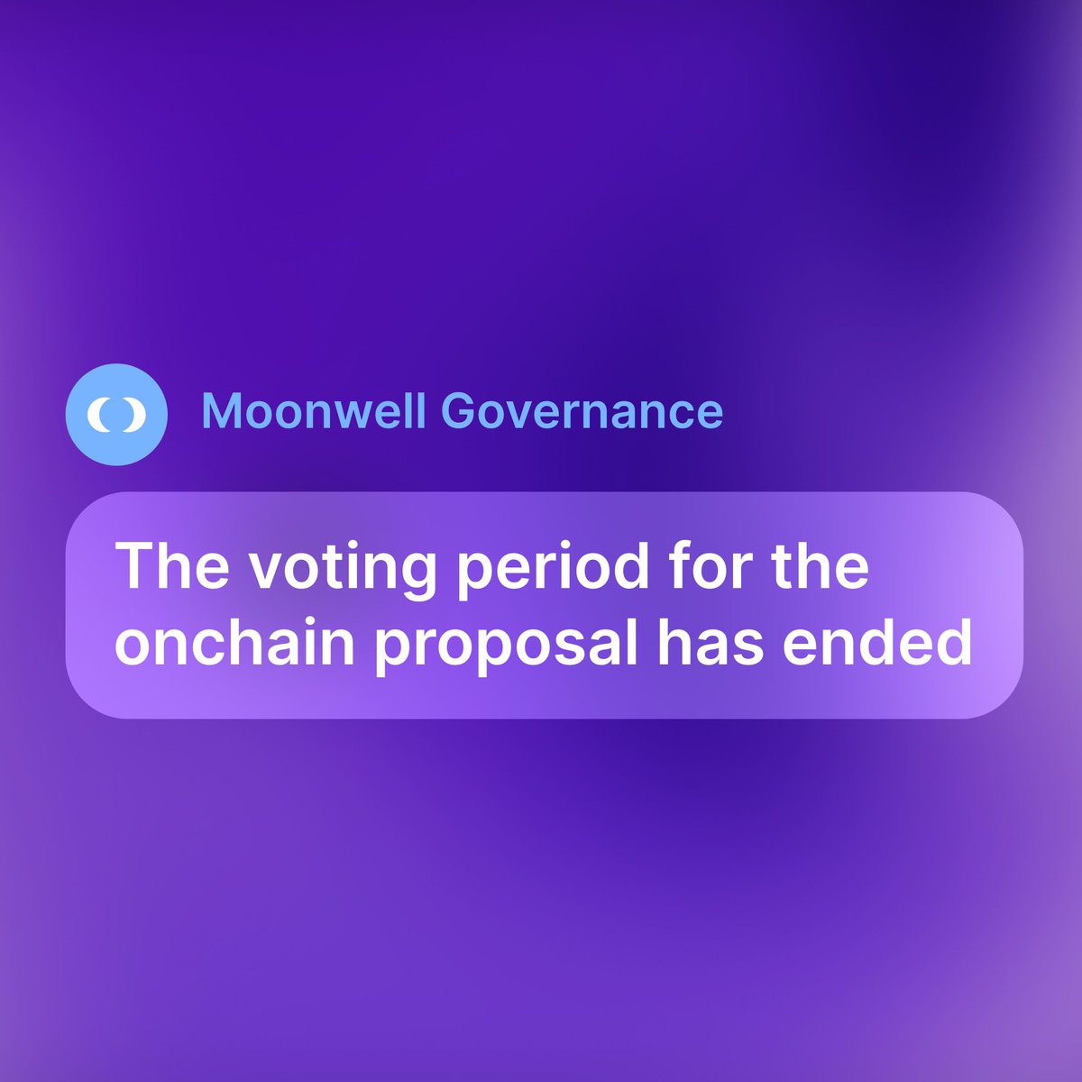 MoonwellGov's tweet photo. The voting period for MIP-B58 has ended.

✅  The proposal has passed and entered the 24-hour Vote Collection period.

🗳 Results: https://t.co/HpXWbOS5NO https://t.co/ZWAuPT3T3p