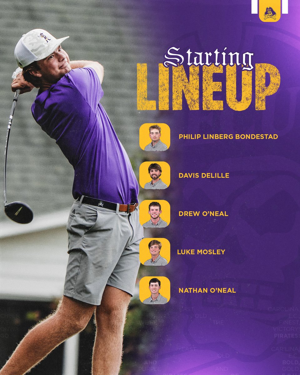 ECUPirateMGolf's tweet photo. Our starting 5 for the Cleveland Golf Palmetto Intercollegiate
⛳️ https://t.co/Q34XFTon8j https://t.co/F1YMjN62MW