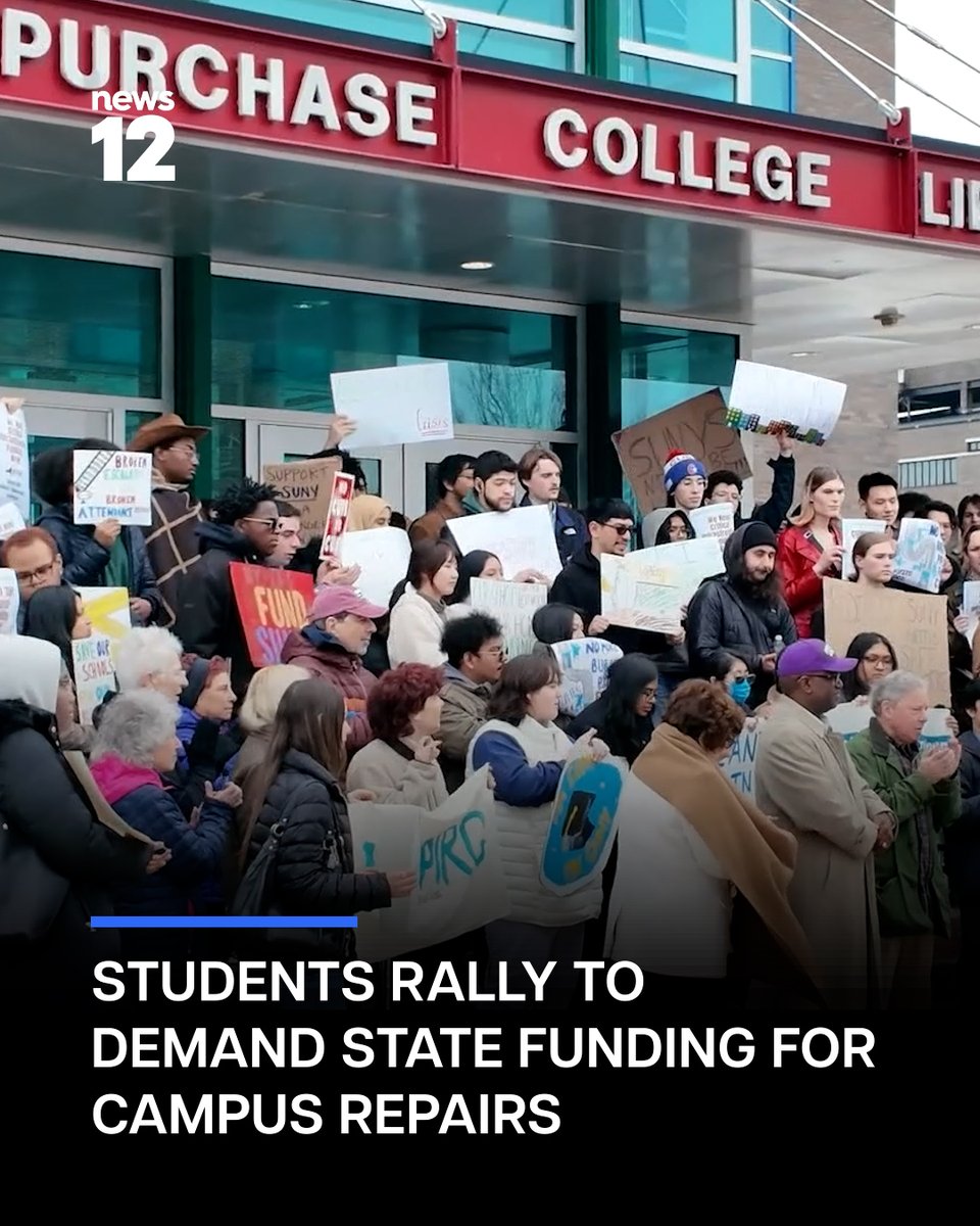 News12HV's tweet photo. SUNY PURCHASE RALLY: Purchase College students rallied to demand state funding to address deteriorating living conditions on campus.

#News12 #Westchester #SUNYPurchase #CampusRally #StudentAdvocacy #FundingForRepairs #LocalNews #News

https://t.co/GjxwtmAyeZ https://t.co/DnkEBBRAbL