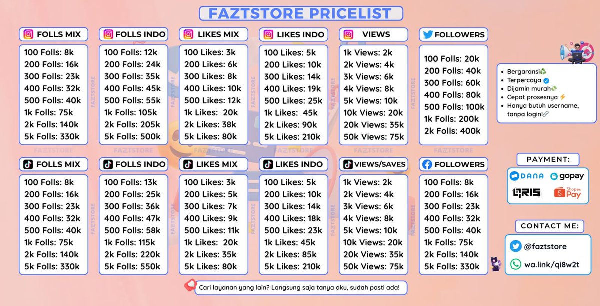 Ready Folls dan Likes | Open Reseller | FAZTSTORE tweet media