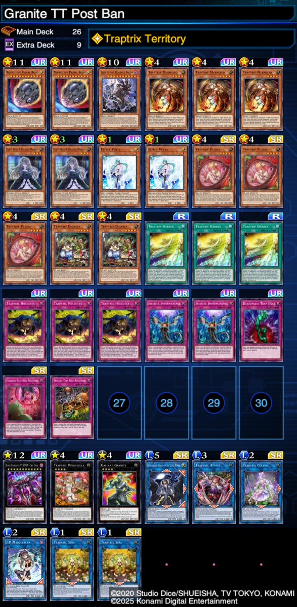 Duel Links Dynasty #48
2nd place 🥈

R1 Traptrix 2-1
R2 Traptrix 2-0
R3 Shaddoll 2-0
Top 8 Dinos 2-0
Top 4 Traptrix 2-1
Finals Traptrix 1-2

In finals I go 1st into 2 Veiler 
Nothing I can do about it..
I tried IP for Galaxy but played so many mirrors I'm putting security back in