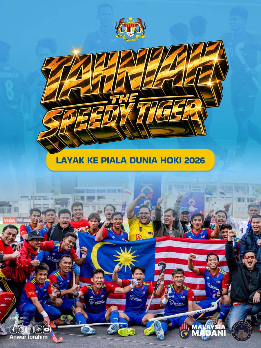 Tahniah kepada skuad hoki negara atas kejayaan melayakkan diri ke Piala Dunia 2026 di Belanda–Belgium.

Pencapaian ini lahir daripada kerja keras, disiplin tinggi serta semangat juang luar biasa yang ditunjukkan oleh para pemain bersama pasukan kejurulatihan.

Namun saya percaya