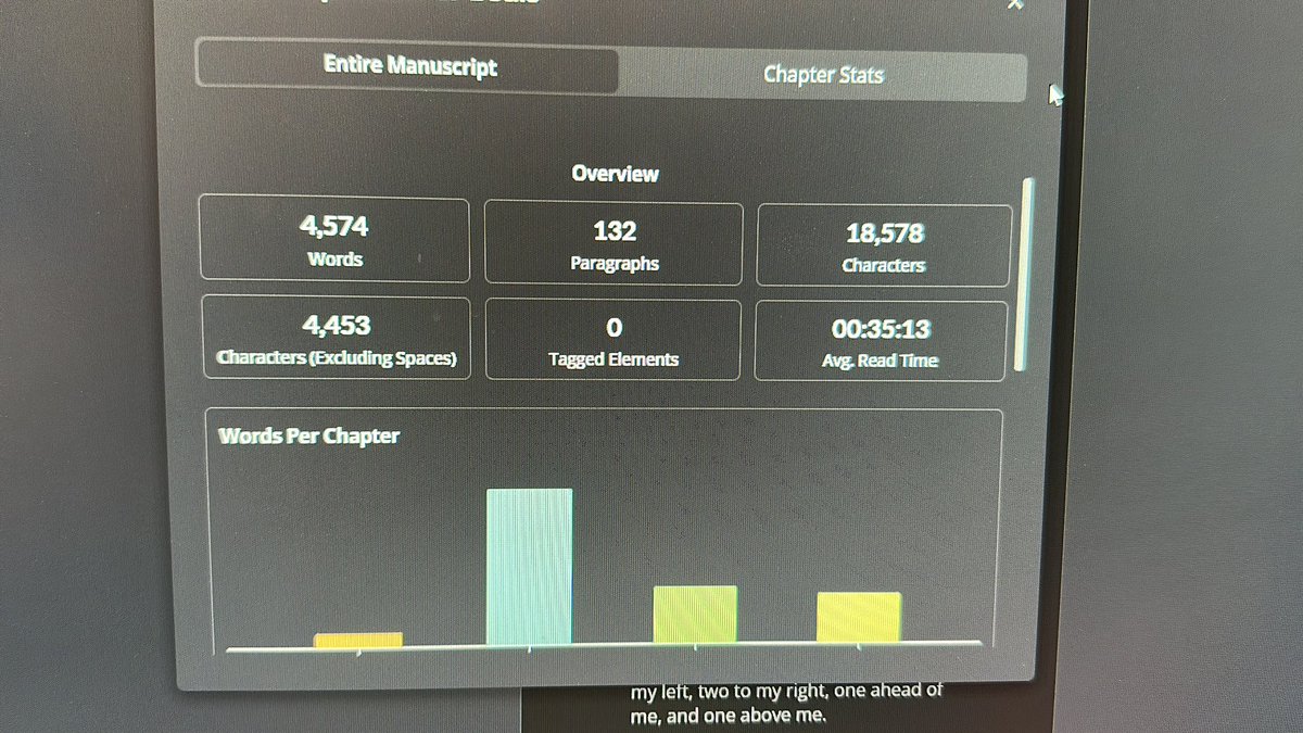 Writing update for my horror novel.