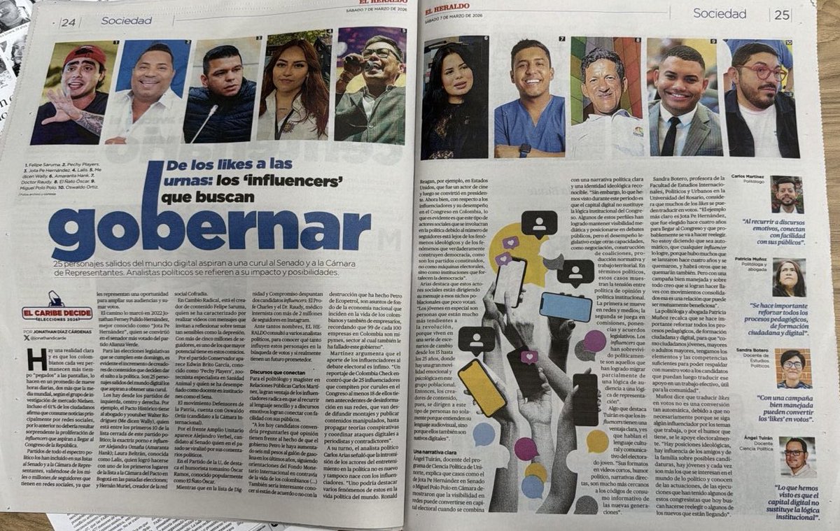 CAMartinez91's tweet photo. 🗞️ Mi análisis para @ElHeraldoCo sobre los influenciadores digitales que aspiran llegar al Congreso.

De 25, al menos 18 han propagado desinformación. ¿En eso consistirá su aporte a la enclenque democracia colombiana?

🔎 Invito a leerlo a continuación:
 https://t.co/68dY8Chdid https://t.co/cs3APtt1iU