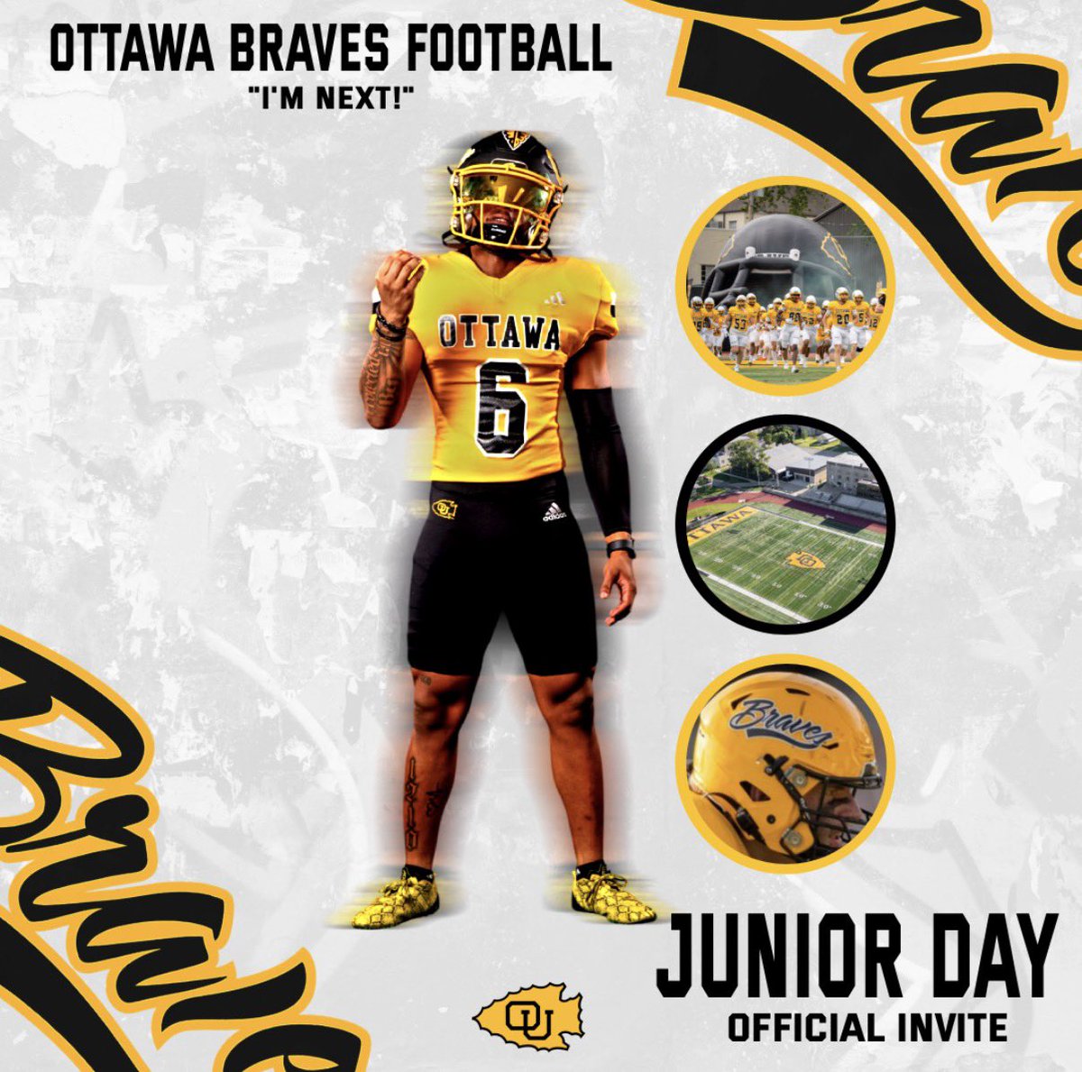 MannieHackney's tweet photo. I would like to thank @OttawaBravesFB For the Junior Day Invite💛🖤 https://t.co/klDLcAlL6k