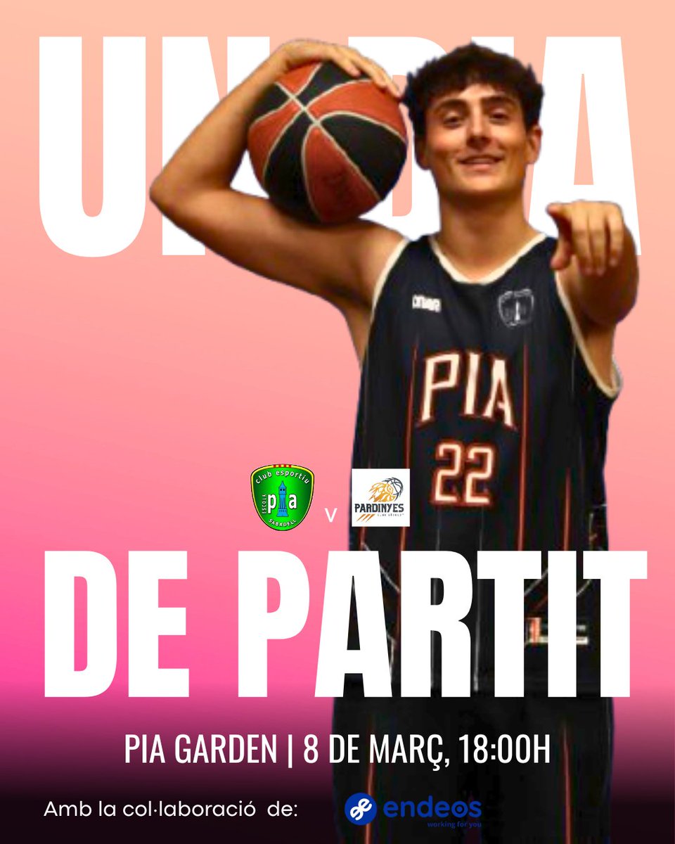 BasquetPia's tweet photo. 🔥 @cbpardinyes 
📆 08/03
⌚18:00h
📍 Pia Garden
💙💚 #basquetpia #piastyle

#basquet #sabadell #seniormasculí https://t.co/CzQnIWlyZE