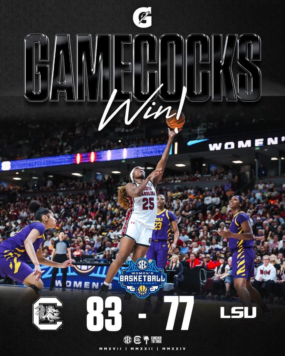 BIG DUB!!! South Carolina ⁦<a href="/GamecockWBB/">South Carolina Women's Basketball</a>⁩ Going to the Ship!!! Yesssss ❤️🖤❤️🖤🔥🔥🔥🔥