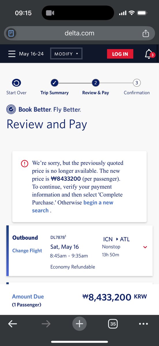 bluecat75's tweet photo. @Delta please contact me because this flight is being advertised for this amount but when I check out it changes to a completely different price https://t.co/v93tscgWtz