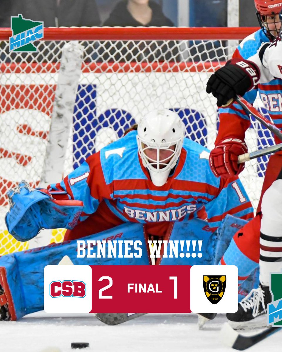 CSB_Athletics's tweet photo. .@MIACathletics PLAYOFF CHAMPIONS!!! (RV) &amp; No. 3 seeded @csbhockey (16-7-4) is @NCAADIII Tourney bound after a thrilling 2-1 win over No. 4 seeded Gustavus (15-11-2). Goals by Jorja Jusczak &amp; Ella Tuccitto plus 33 saves by Lexi Badali were key to the win.

#BenniePride | #d3hky https://t.co/wKDTVUSMKn