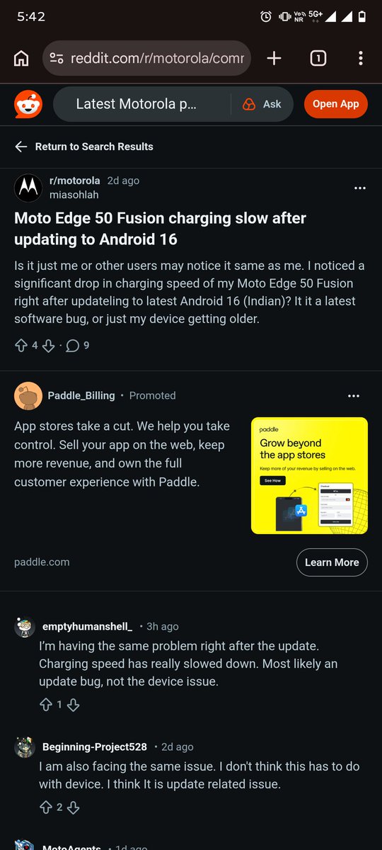 Shahbaz_zamir0's tweet photo. 1/3
My Motorola 50 Fusion charging became super slow after the Android 16 update. Same charger, same outlet — but now it takes approx 2+ hours instead of 1.🔋

#Motorola #Android16 #SlowCharging #MotorolaSupport #AndroidBug https://t.co/KTrzptIxUx