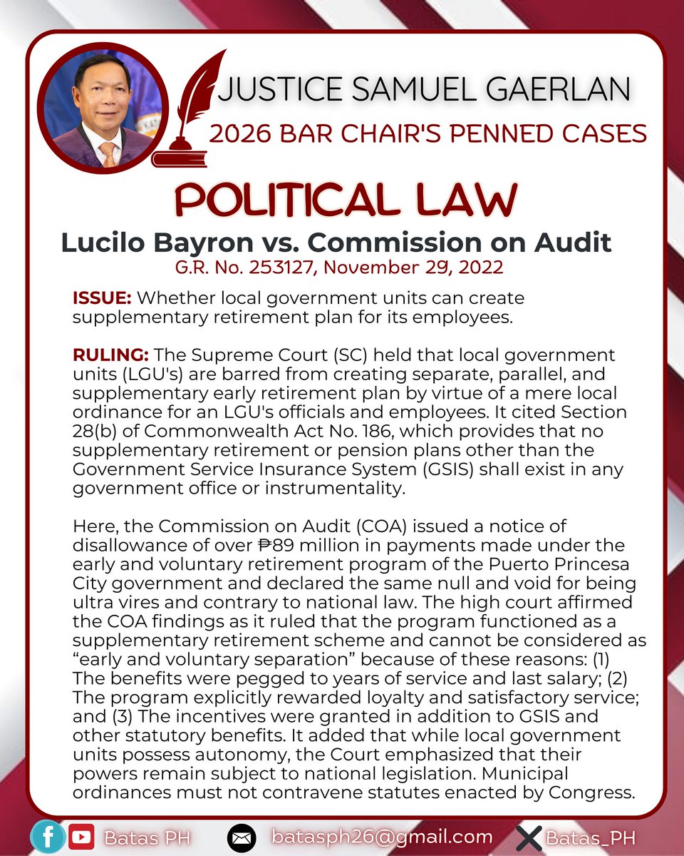 Batas_Ph's tweet photo. JUSTICE SAMUEL GAERLAN PENNED CASE!!⚖️👨‍⚖️

Lucilo Bayron, Et Al. vs. Commission on Audit 
G.R. No. 253127, November 29, 2022 

#StrivewithHopeandGrit #Bar2026 #AweSAMbar2026 #getthatbar2026
#SuccessAchievedthroughMerit #batasph https://t.co/8Gw7JoQwKR