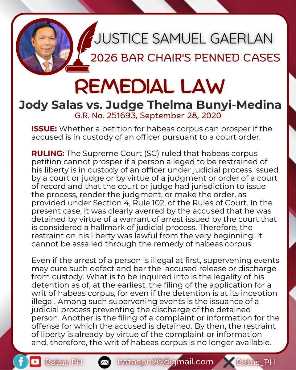 Batas_Ph's tweet photo. JUSTICE SAMUEL GAERLAN PENNED CASE!!⚖️👨‍⚖️

Jody Salas vs. Presiding Judge Thelma Bunyi-Medina
G.R. No. 251693, September 28, 2020

#StrivewithHopeandGrit #Bar2026 #AweSAMbar2026 #getthatbar2026
#SuccessAchievedthroughMerit #batasph https://t.co/tvN2784URB