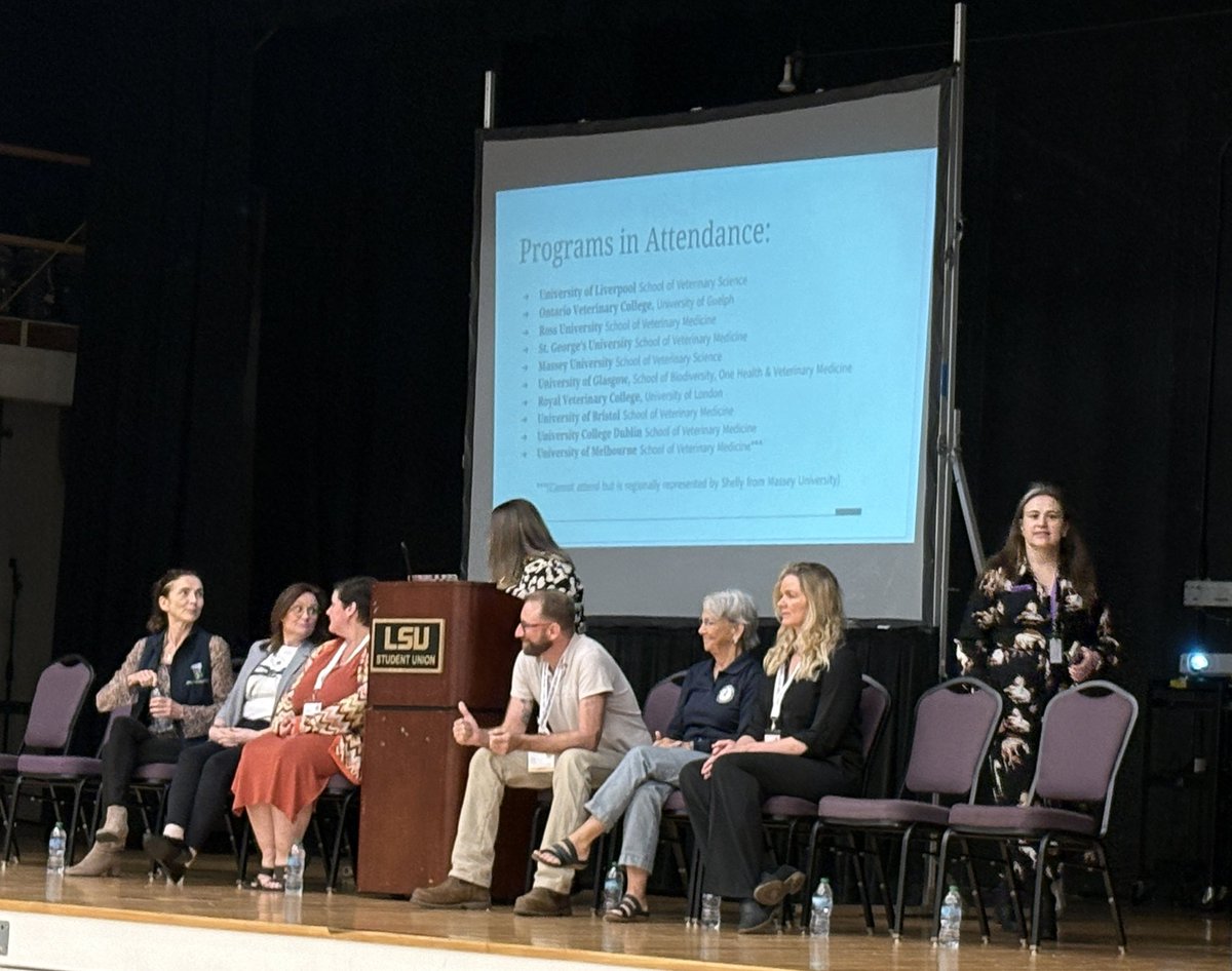 lsuvetmeddean's tweet photo. What a successful American Pre-Veterinary Medical Association Symposium hosted @LSUVetMed, with thanks to Dr. Gretchen Delcambre &amp; our Pre-Veterinary Student Club @LSU. The day concludes with a panel representing overseas schools, including my alma mater @RoyalVetCollege! #LSU https://t.co/OrzXet2ItZ
