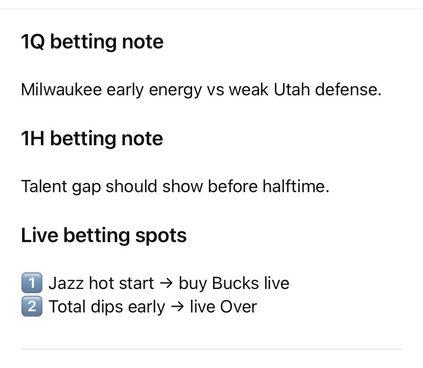 vrontiVII's tweet photo. 🏀1Q and 1H stronger than ATS.
Talent gap should show before halftime.
Milwaukee early energy vs weak Utah defense.

🔮Bucks 121, Jazz 108 https://t.co/UgKmckWmmu