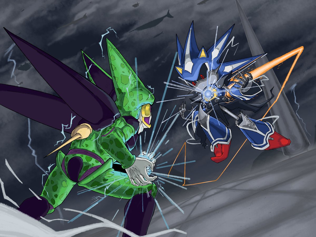 YopaDraws's tweet photo. Cell Vs. Metal Sonic 
I'm super excited for the fight tomorrow!
#DEATHBATTLE https://t.co/y4GkAhKM6n