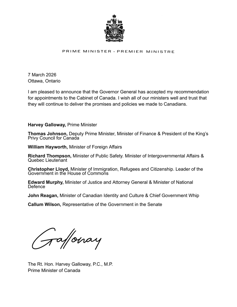 🇨🇦 Twelfth Government of Canada, March 2026