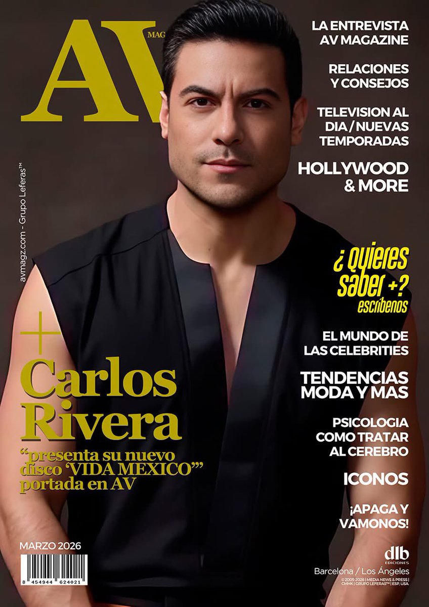 Carlos Rivera portada en AV Magazine marzo 2026. Mira el reportaje completo aquí: bit.ly/CoverCarlosRiv… @dlbnoticias 

Portada: <a href="/carlosrivera/">Carlos Rivera</a> 
Diseño cover: @leonfernandezoficial
Foto: Disclaimer: Las imágenes
utilizadas son propiedad de sus autores
PR <a href="/labullapr/">LaBullaPR Agency</a> 
@grupoleferas