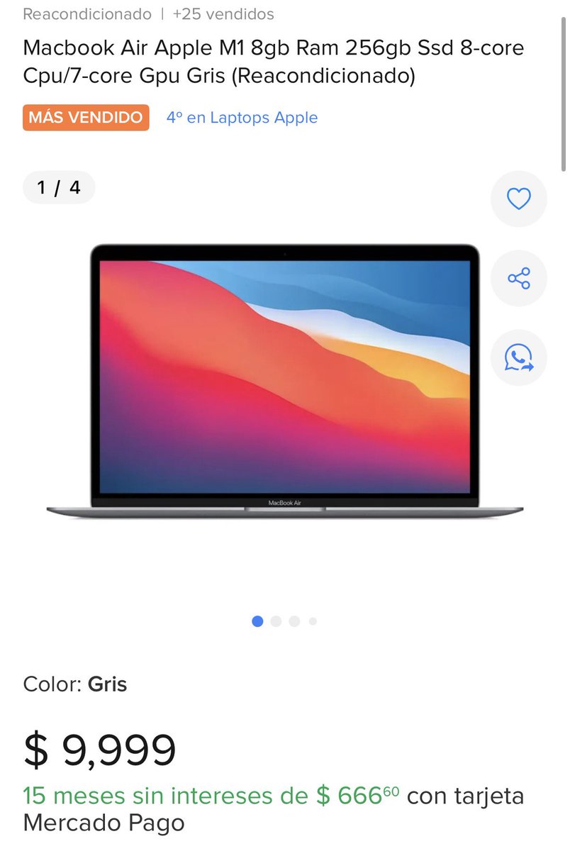 CarlosMonela's tweet photo. @Aaron_K_Wong @Farris214 @tgod34748 Well, in México, you can pick a MBA M1 at this price (refurbished) about $560 dollars, the new Macbook Neo will be around $730 dollars with taxes. https://t.co/781vhsAGXd