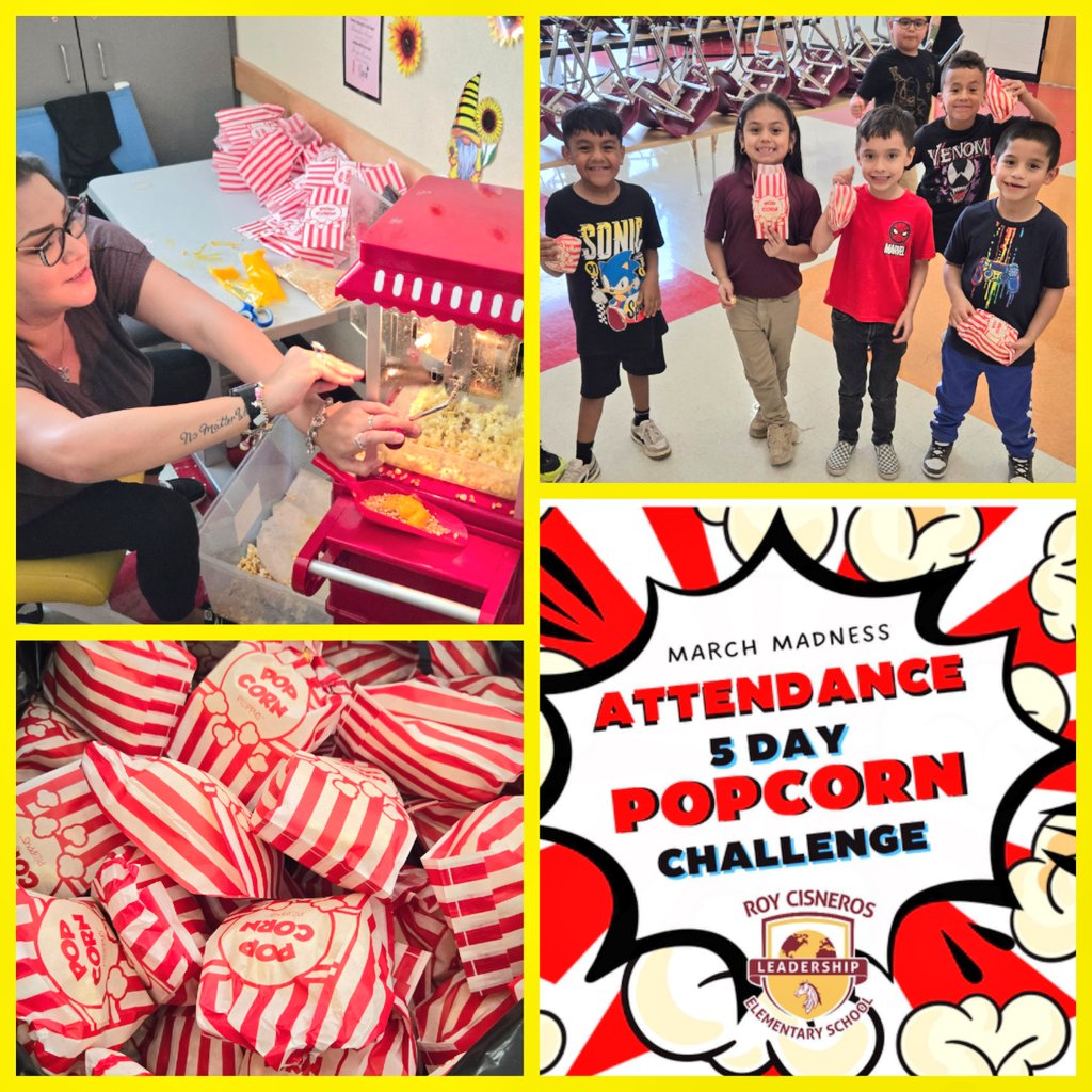 RCLS_Principal's tweet photo. We celebrated our 5-Day Attendance Challenge with a Popcorn Party @CISNEROSLS_EISD! ๐ฟ Students enjoyed music, dancing, and popcorn while counting down to Spring Break. Great job showing up and making attendance matter! ๐๐ #AttendanceMatters #MightyMustangs https://t.co/N4k5L4MRMd