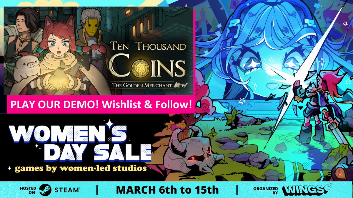 10kCoins's tweet photo. Ten Thousand Coins: The Golden Merchant is part of the Women’s Day Sale on Steam, organised by @wingsfund.me

Play the latest demo of our merchant trading game at: https://t.co/NXNs4iMyxZ 🏷️ Wishlist &amp; Follow us!

 #IndieGame #gamedev #screenshotsaturday #WomensDaySale https://t.co/kvFfmKFa2E