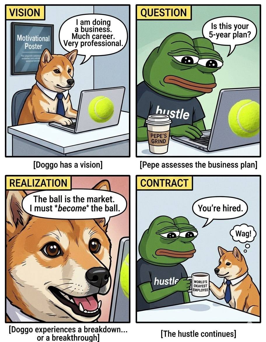 doggomeme_ETH's tweet image. GM,  $DOGGO 与 $PEPE 🐸 的漫画创作