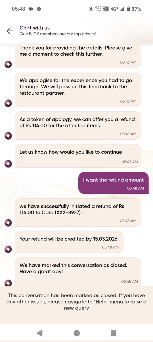 geogj95's tweet photo. Swiggy keeps getting worse day by day. Received a stale item and conversation closed with half redressal and no option to reopen the chat. 0 customer service even for their elite black program for which they promise priority customer service which is actually non-existent. https://t.co/gifenhOOV8