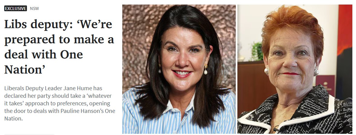 adamnicotera's tweet image. In the least shocking #auspol news of the week....

Liberals Deputy Leader Jane Hume has declared the Liberal Party are open to preference deals with Pauline Hanson’s One Nation.

#Insiders