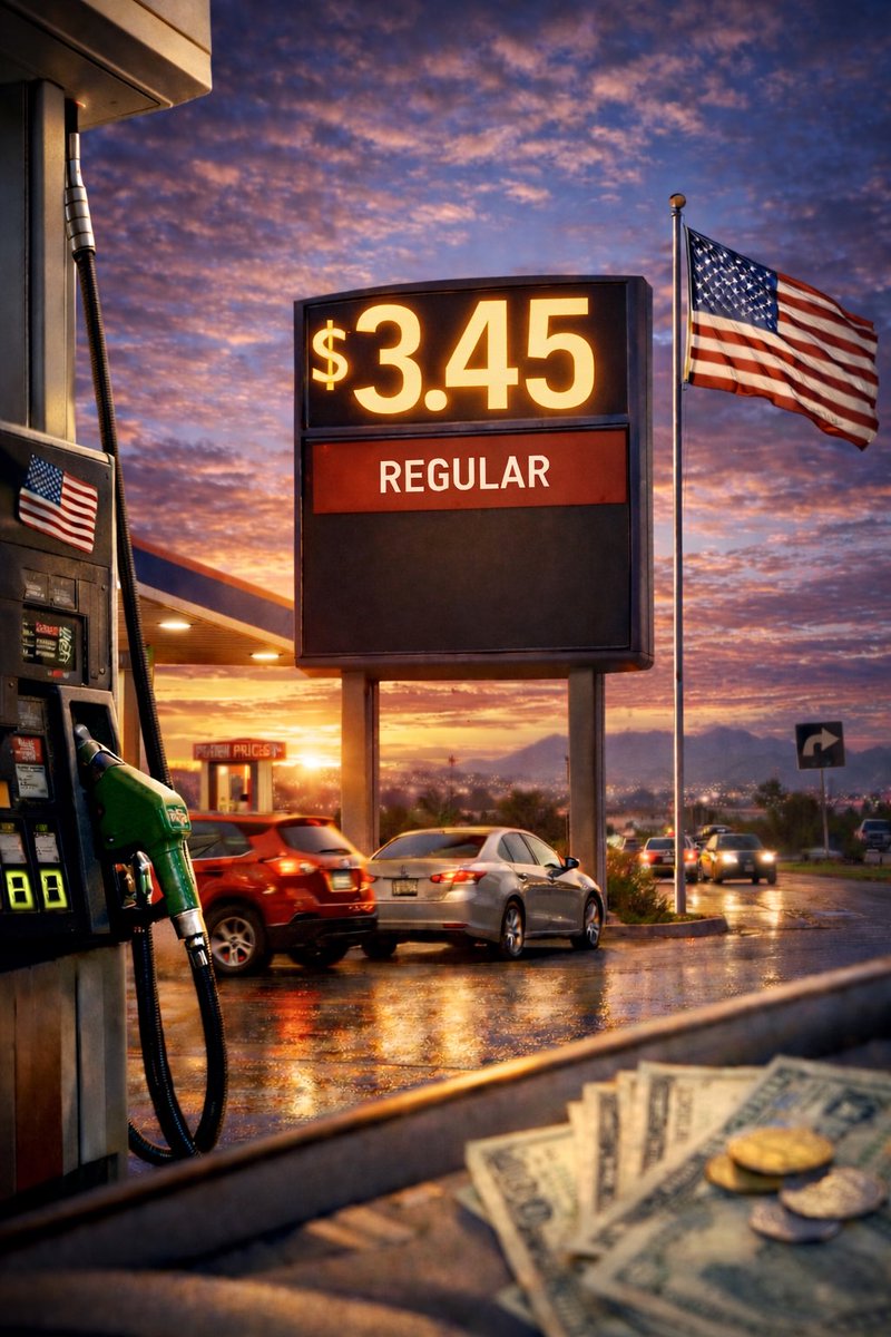 CryptoNewsHntrs's tweet photo. 🚨 AVERAGE US GAS PRICES HIT $3.45 — FIRST TIME SINCE SEPTEMBER 2024! ⛽
#GasPrices #USGas #FuelUpdate #EnergyNews #Economy https://t.co/YsJrQKuSAv