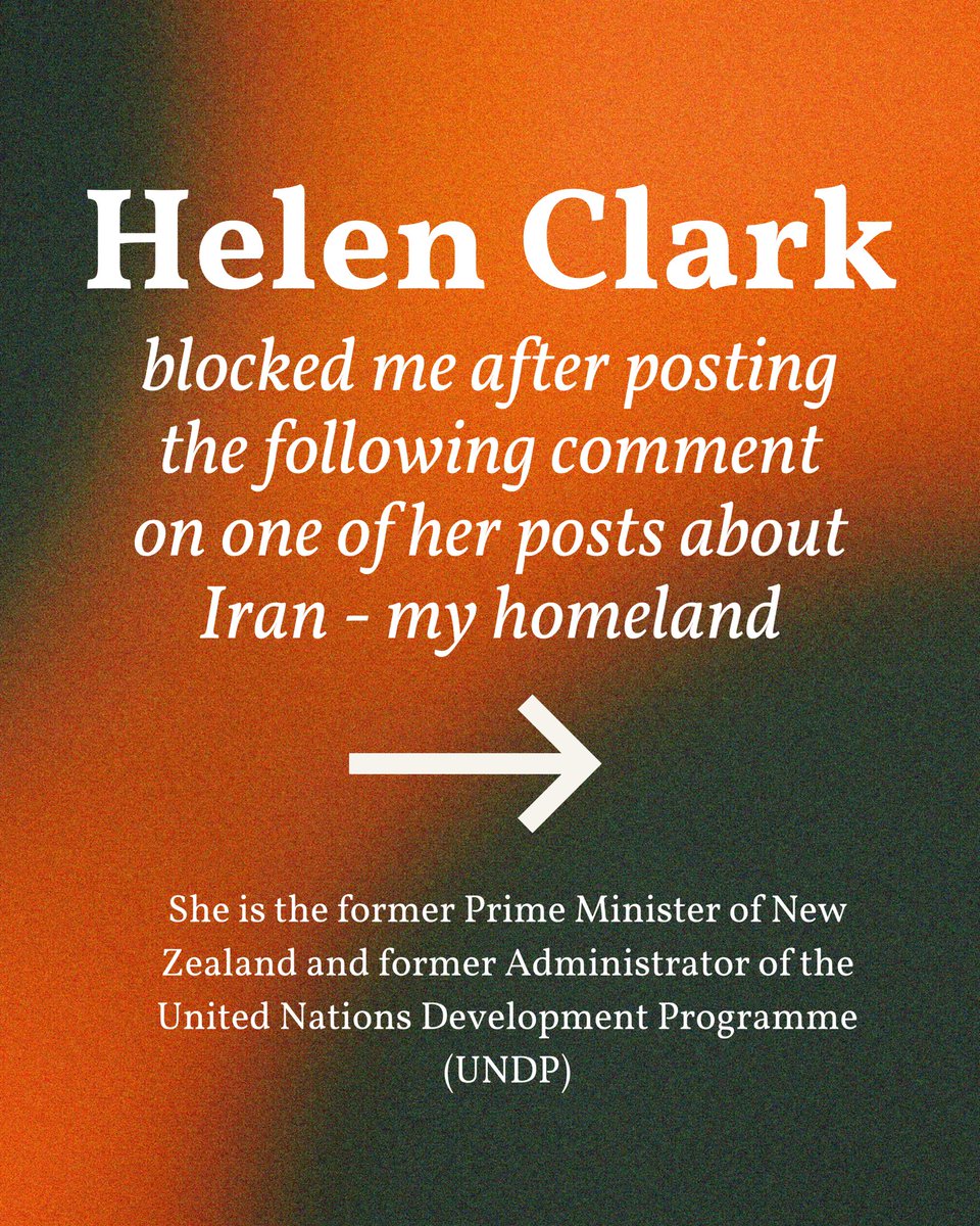 samira_taghavi's tweet photo. The left loves talking about “free speech” — until Iranians speak.

Trying to control the narrative on Iran while deleting Iranian voices is quite something.

Helen Clark could at least have had the courage to keep the comments instead of blocking Iranians.

So much for free speech.#IRGCterrorists #IranRevoIution2026 #KingRezaPahlavi #ThankYouTrump‌