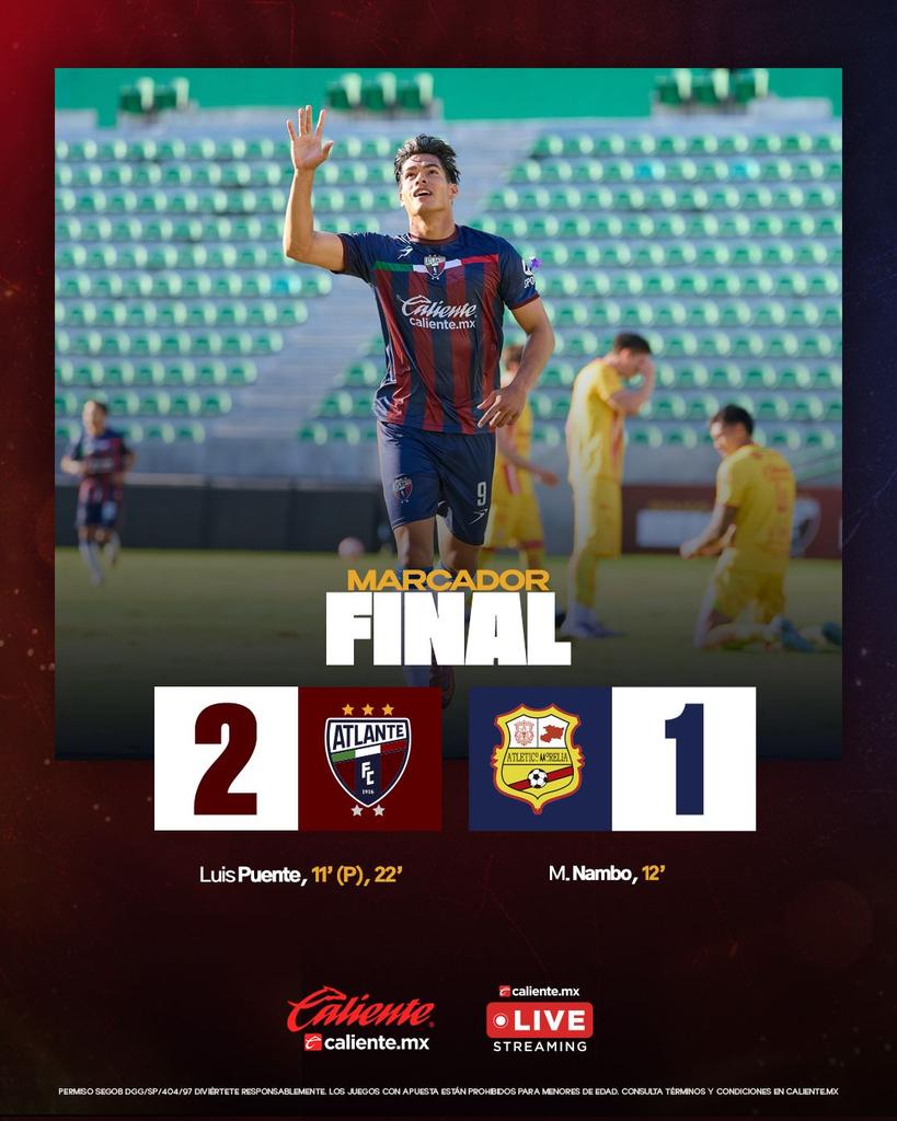 Atlante's tweet photo. Marcador final: #PotrosDeHierro 🐎 2️⃣ 🆚  Atlético Morelia 1️⃣ partido de Jornada 9 del Clausura 2026.

#SerAtlante
#SerDeHierro https://t.co/0zpQJKHrQ9