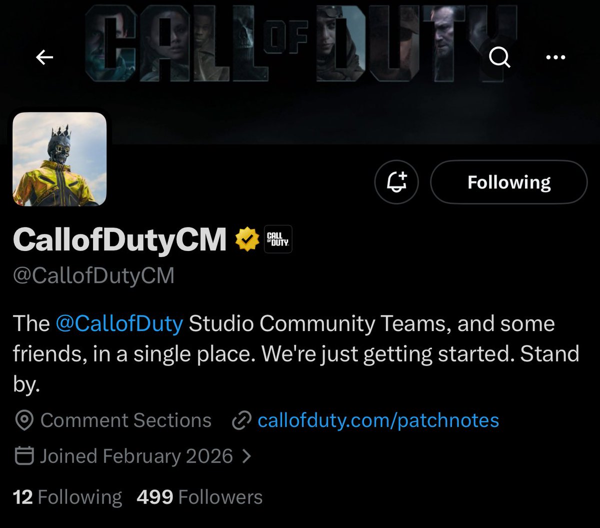 Call of Duty has created a new Twitter / X account (@CallofDutyCM