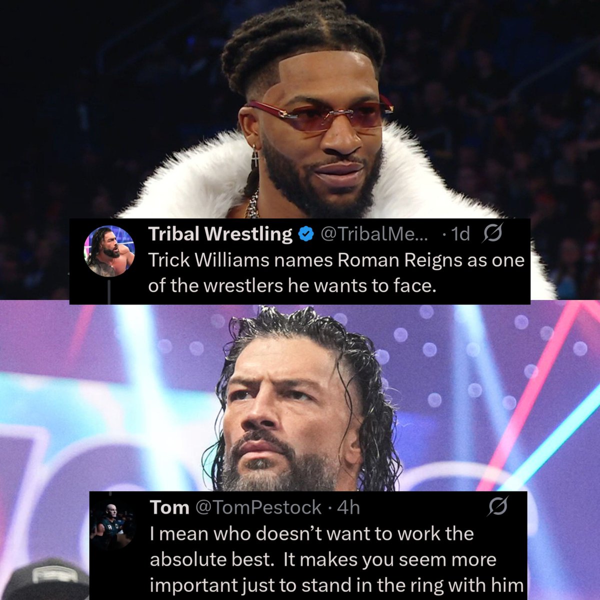 Trick Williams has named Roman Reigns as his dream opponent. 

Baron Corbin commented, "Who wouldn’t want to face the absolute best? Just being in the ring with him elevates your status." 💪 #WrestlingDreams #WWE