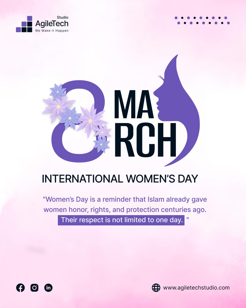 agiletechstudio's tweet photo. Happy Women's day 💜

#womensdayspecial #womensrights #womensupportingwomen #strongwomen #StrongFemaleLead #women #workwomen #agiletech #agiletechstudio #WomensDay2026 #IranWar #GirlPower https://t.co/8NwTHxplLa