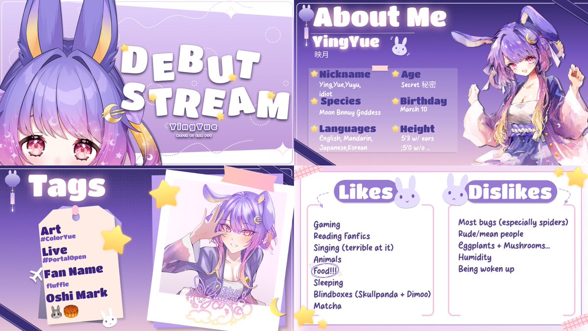 TeafieeCha's tweet photo. Hello! I'm Tea! I did @YingYueVT 's Model reveal/Ref sheet and her Debut slides!
Showcase shows the draft and ideas to the final works!
Her slides were bullet journal inspired!
HAPPY DEBUT DAY!
#ColorYue https://t.co/RIk6DhwDcs